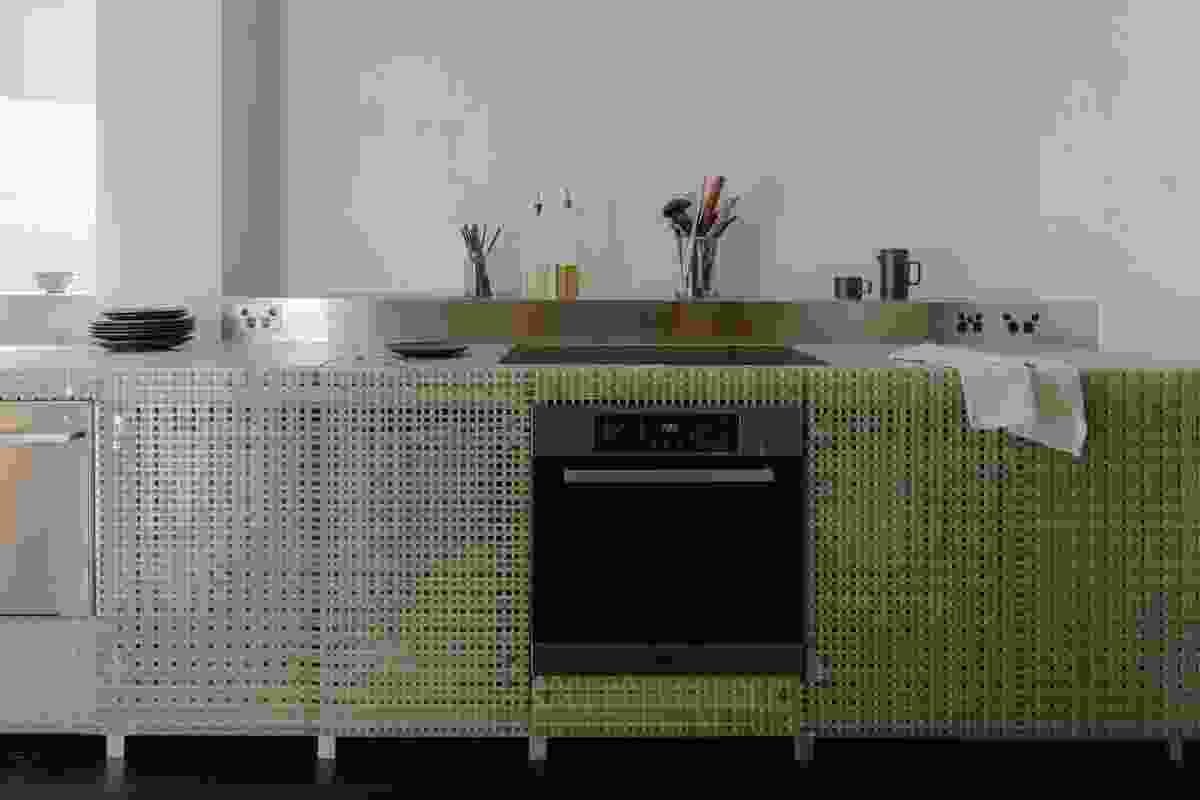 Offcut Kitchen (2021) is made from fibre-reinforced plastic, a material commmonly used for walkways.