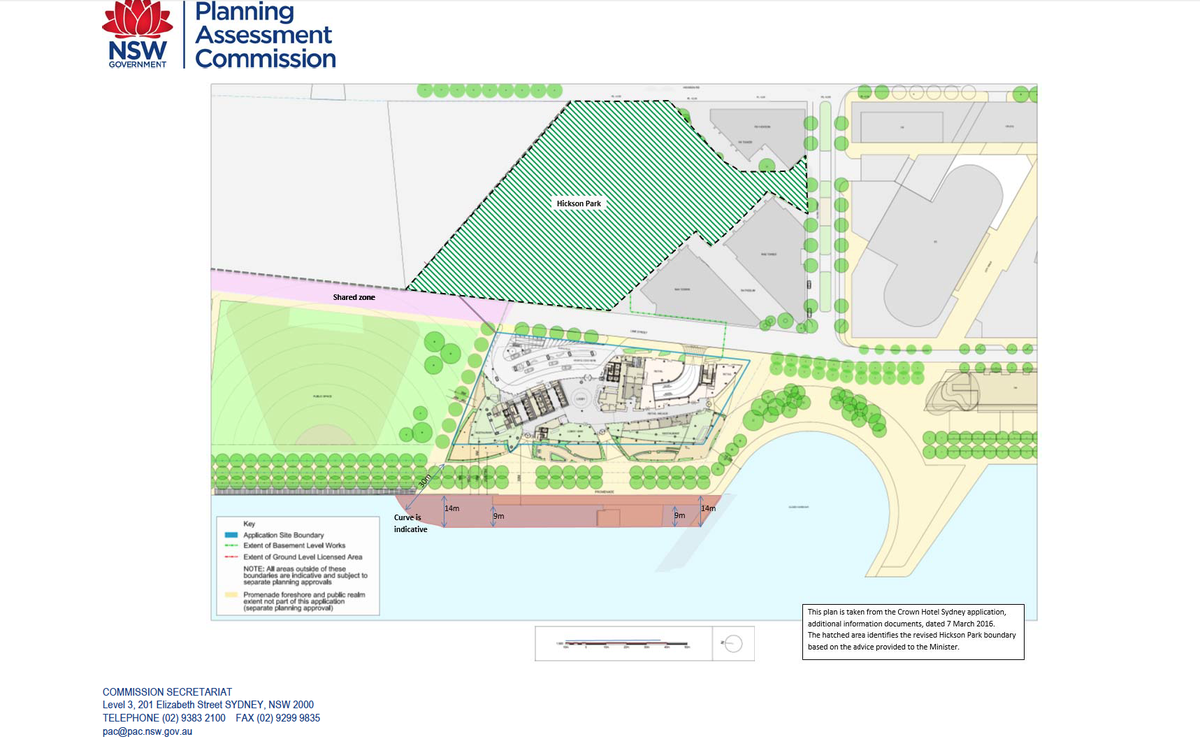 The Planning and Assessment Commission's recommendations for a continuous, unemcumbered 30-metre-wide promenade in front of the Wilkinson Eyre-designed Barangaroo tower, and a larger Hickson Park.