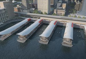 A concept design for Circular Quay wharves upgrade by Woods Bagot.