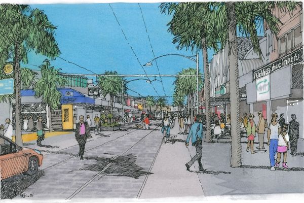 An impression of how the new integrated tram stop at the Barkly Street end of Acland Street could look once completed.
