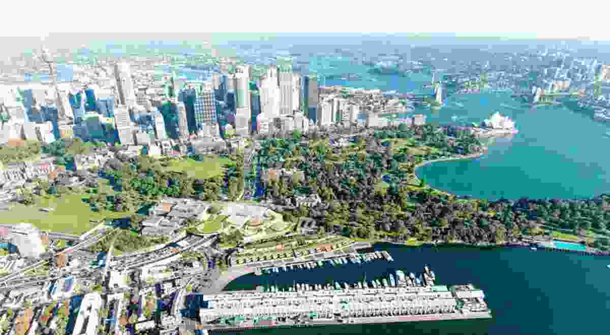 Aerial view of the revised design for the Sydney Modern project by SANAA.