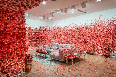 Exhibition image of Yayoi Kusama’s Flower Obsession 2017 on display in NGV Triennial at NGV International 2017.