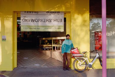 Architecture PhD student and delivery rider Andrew Copolov sees the Gig Workers’ Hub as a “a space of congregation.”