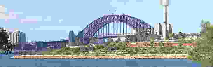 Barangaroo Reserve is visually connected to landmarks including Sydney Harbour Bridge. 