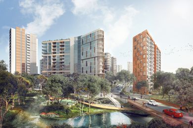 The proposed Ivanhoe estate redevelopment includes a bridge across Shrimptons Creek to the nearby Macquarie Business Park.