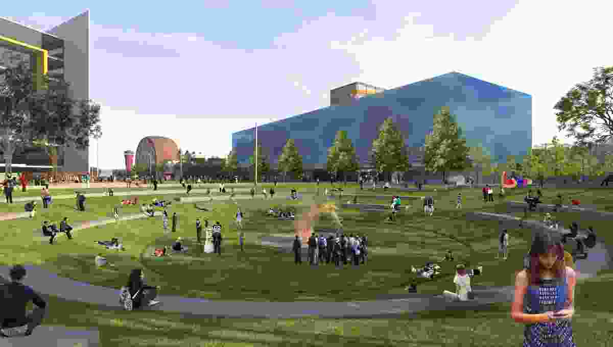 A proposed gateway park in MONA's vision for the redevelopment of Macquarie Point designed by Fender Katsalidis and Rush Wright.