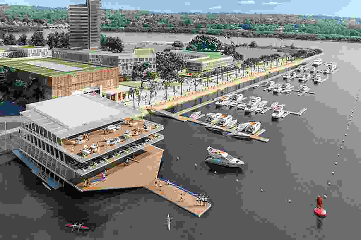 A render of a design concept for the Wentworth Point Rowing Club by Conybeare Morrison.