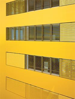 Detail of the striking yellow
western facade.