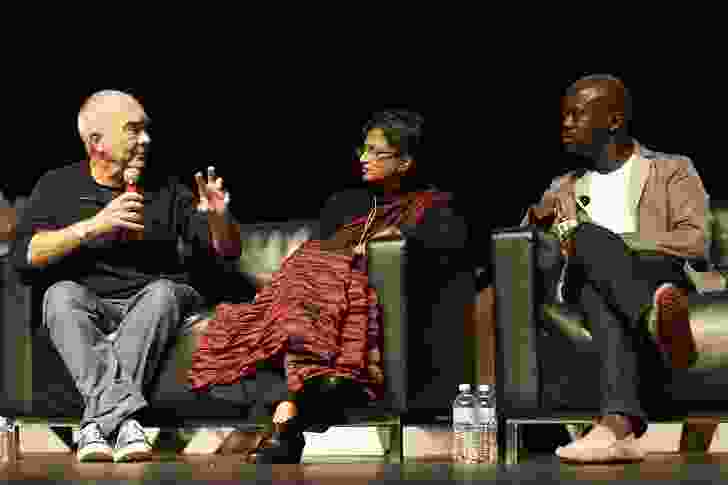 Jo Noero (left) in deep debate with David Adjaye (right) and Marina Tabassum.