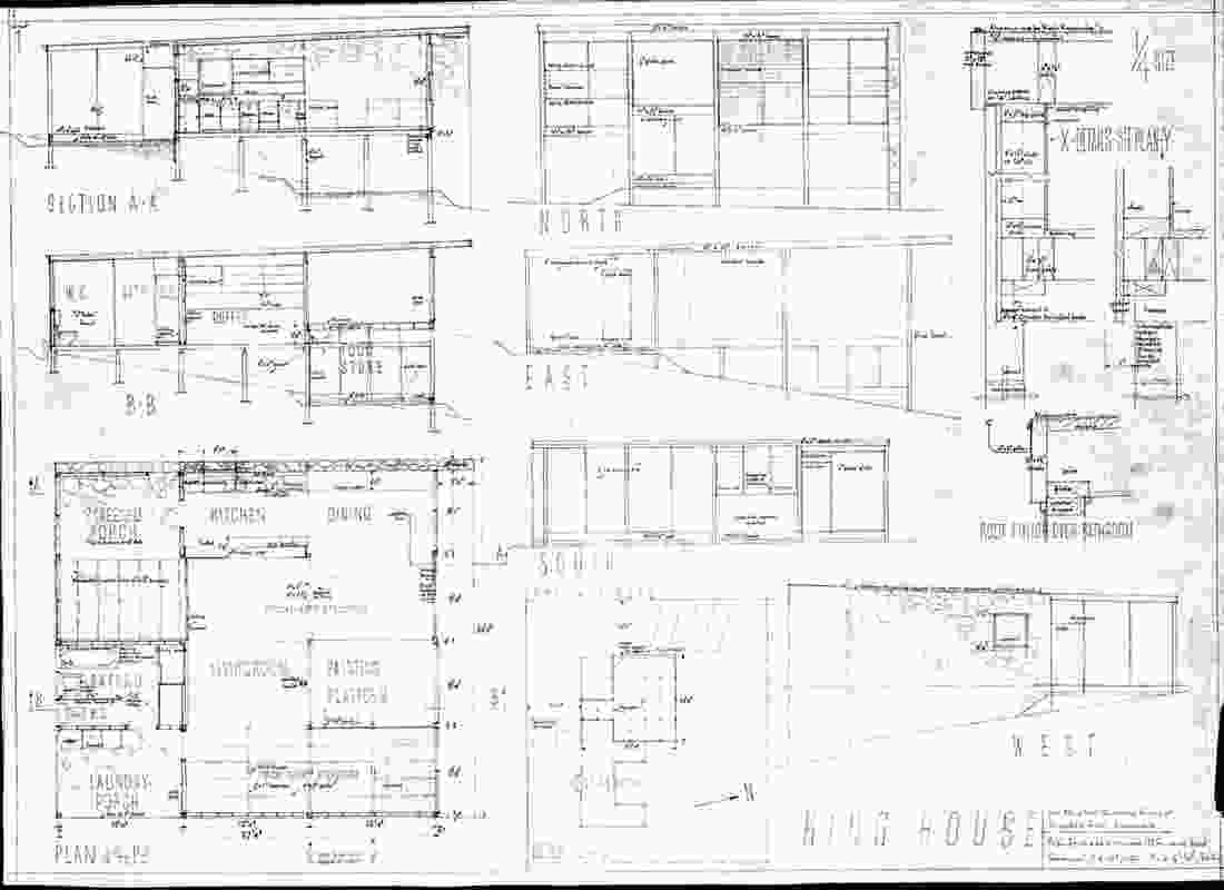 Drawings of the King House and Studios, 1952. 
The bedroom was originally planned as a screened porch, changed at the request of building authorities.