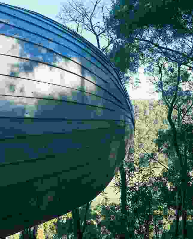 This house near Wye River is described as “a zeppelin nestled against the hillside.”