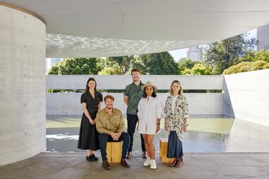 The winners of the 2024 Australian Institute of Architects’ Dulux Study Tour. L–R: Simona Falvo, Mike Sneyd, Flynn Carr, Jamileh Jahangiri, and Emma Chrisp.