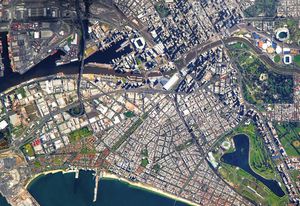 Satellite view of central Melbourne.