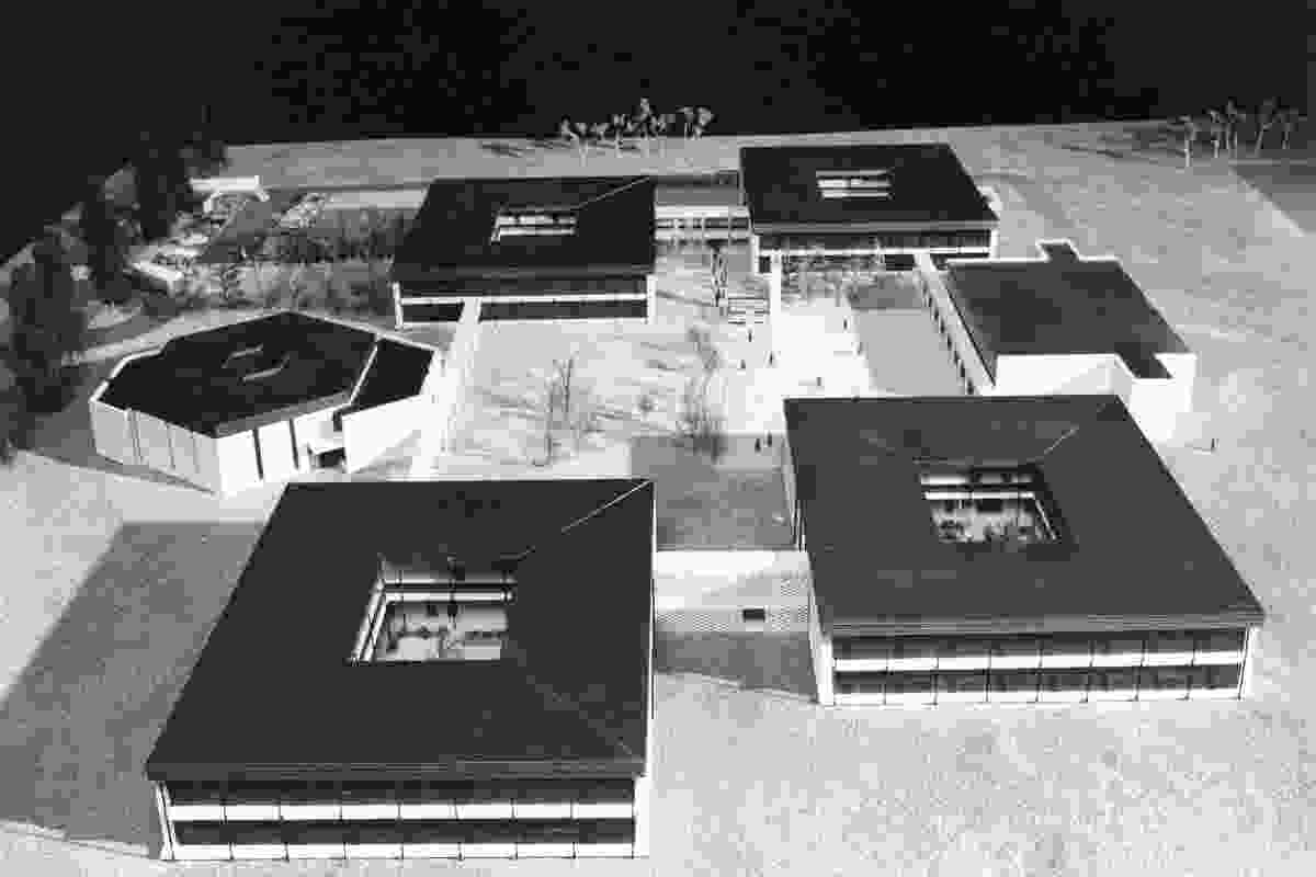 Undated photograph of a model of the doughnut schools designed by Michael Dysart,
NSW Government Architect's Branch. 