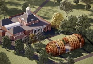 Serpentine Pavilion 2025 designed by Marina Tabassum, Marina Tabassum Architects (MTA). Design render, exterior view.