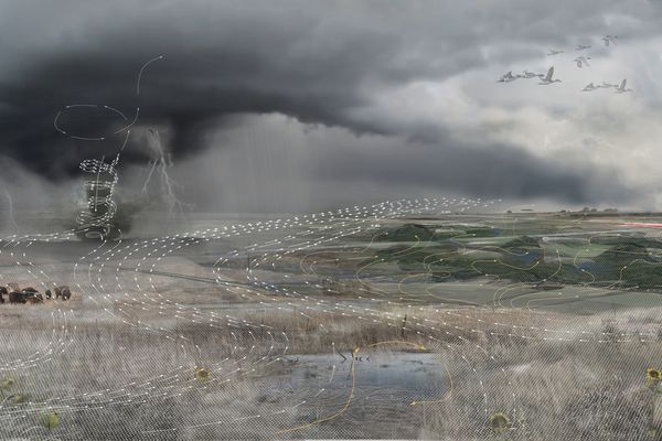 A concept drawing showing how a new landscape structure affects wind velocity.