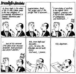 Geoffrey Atherton’s “Bruce Angle” cartoons accompanied the dry wit of Tom Heath’s erudite editorials of the 1980s.