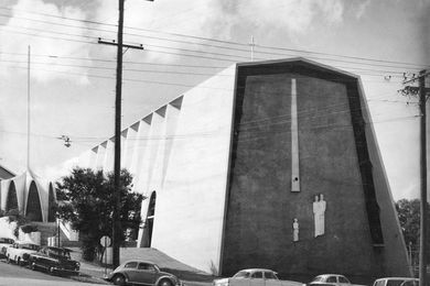 The western street approach of the Holy Family Catholic Church.