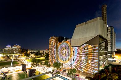 It's All Around You by Bradley Eastman projected onto the Irving Street Brewery by Tzannes Architects.