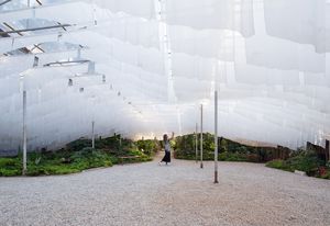In the Mountain (2016), an installation at Doi Tung mountain in the Chiang Rai region of Thailand, constructed from cloth made from ground coffee and the fruits of the tea oil tree. The project represents the idea of a coexistence between people and the land.