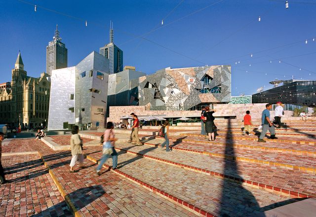 Federation Square is a major gathering place and locus of public life in Melbourne.