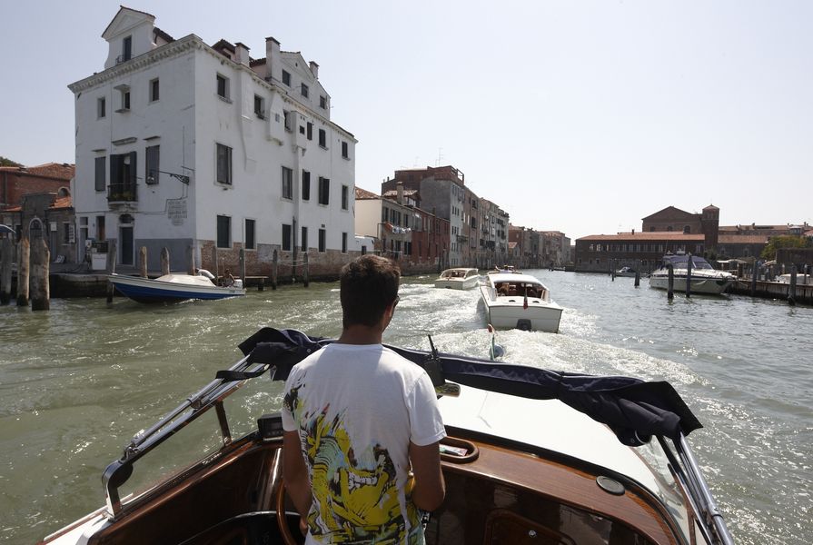 Cruising the Grand Canal in Venice. 