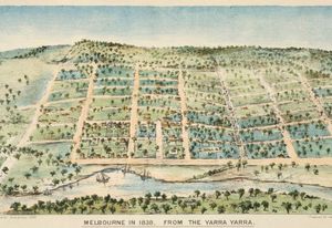 Melbourne in 1838, shaped by surveyor Robert Hoddle's grid design.