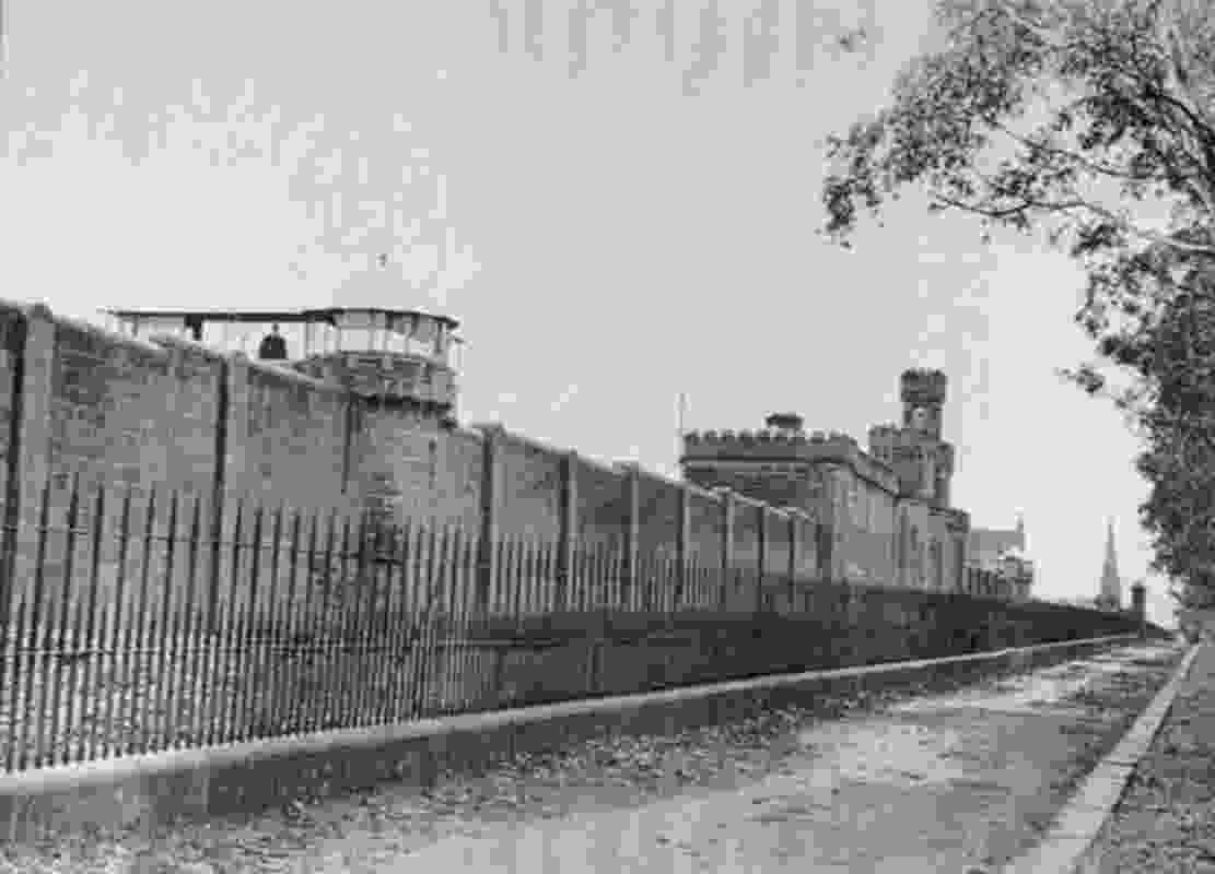 Photograph of the front wall and main gate of Pentridge Prison, 1900.