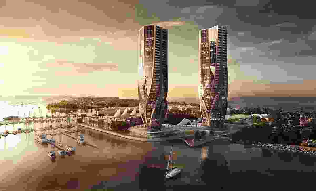 The 44-storey twin towers on the Southport Spit, designed by Zaha Hadid Architects.
