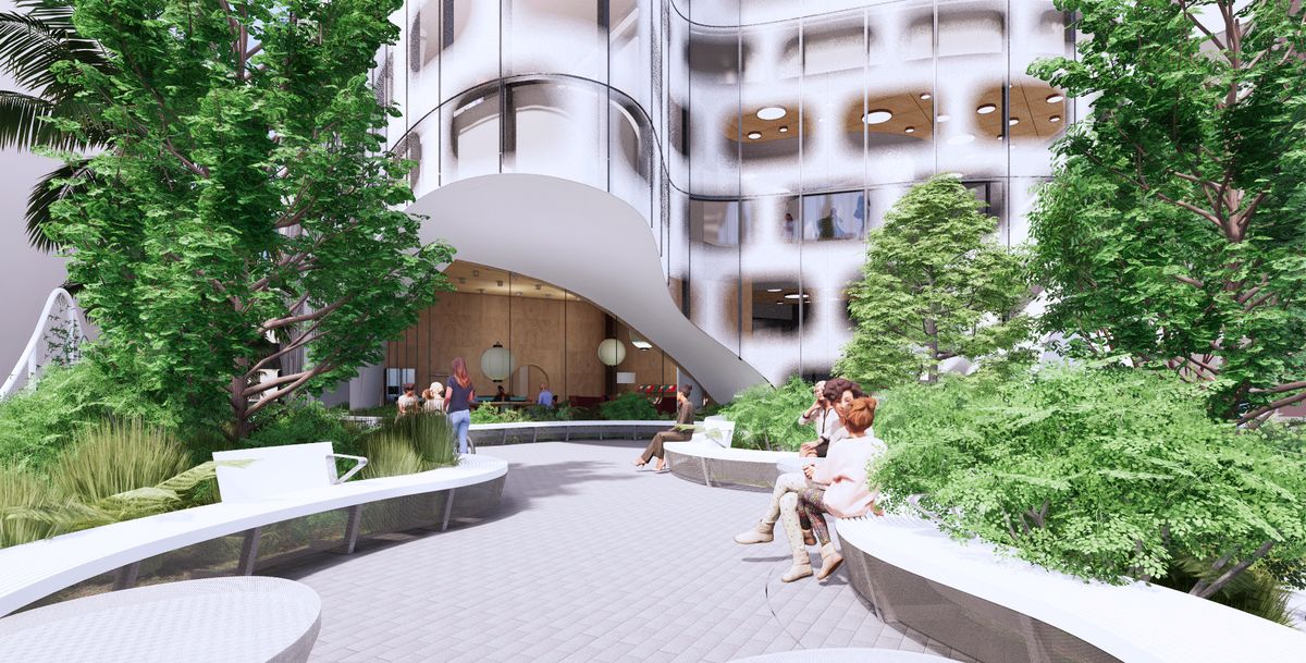 The Victorian Melanoma and Clinical Trials Centre by Lyons, with landscape architecture by Rush Wright Associates.