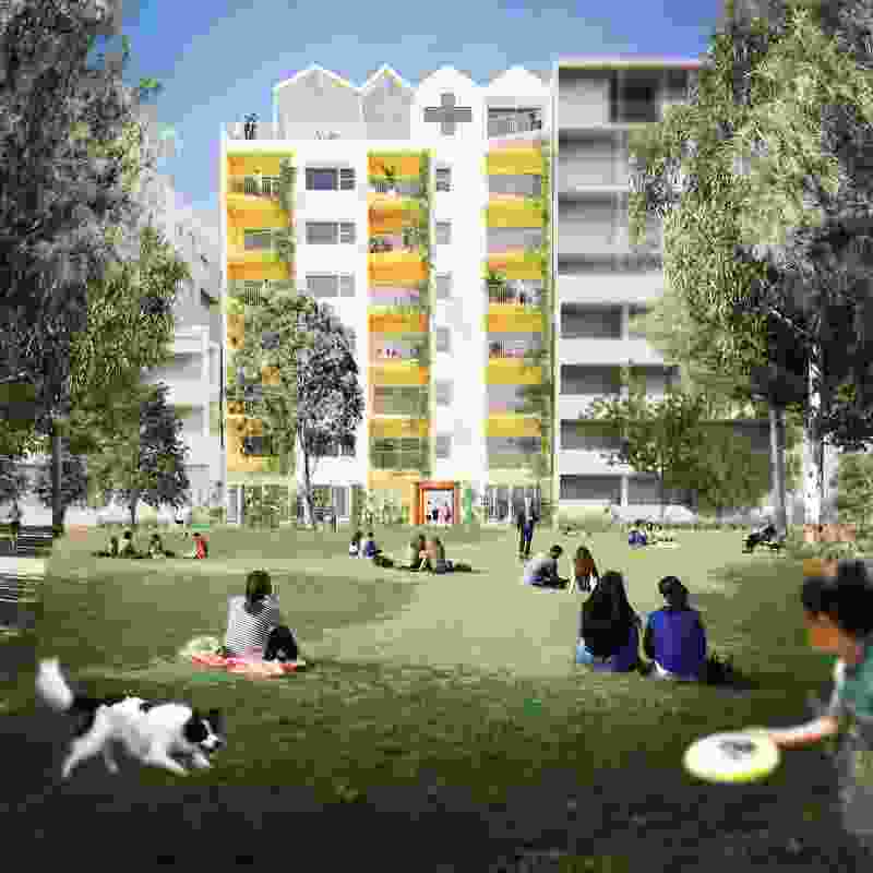 The scalability of Nightingale principles will be tested in Melbourne’s Nightingale Village, where a coalition of architects has designed six apartment buildings, including Nightingale Park Life by Austin Maynard Architects.