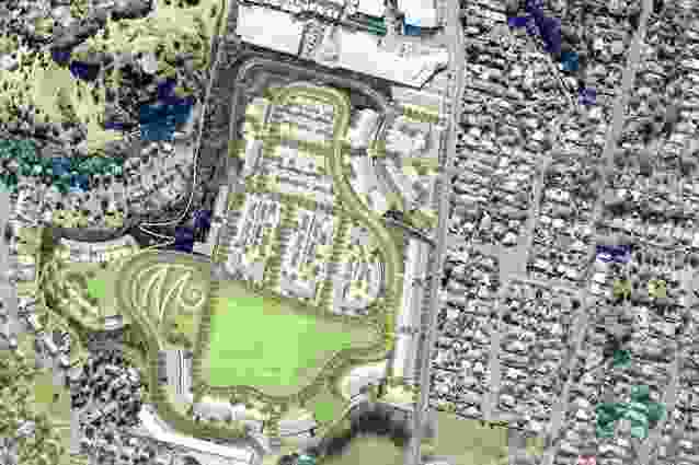 The Three Kings Master plan, with 'koru' landform and linkage visible in plan at bottom left and the 'Big King' volcanic peak visible top left.