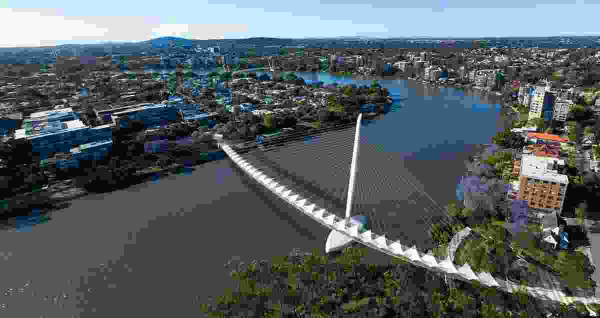 The Toowong to West End Green Bridge in the foreground with the St Lucia to West End Green Bridge in the background.