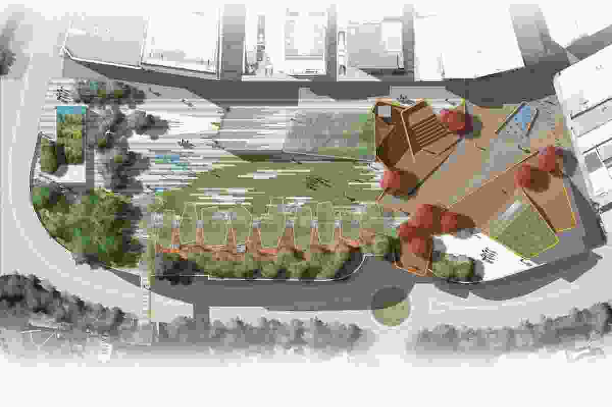 Corkery Consulting's design is divided into a Forum area, Central Green area, and an Urban Bush zone.