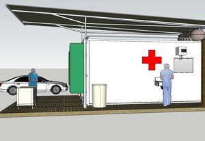 The design of the testing centre is based on a shipping container, which doubles as the packaging for transport.
