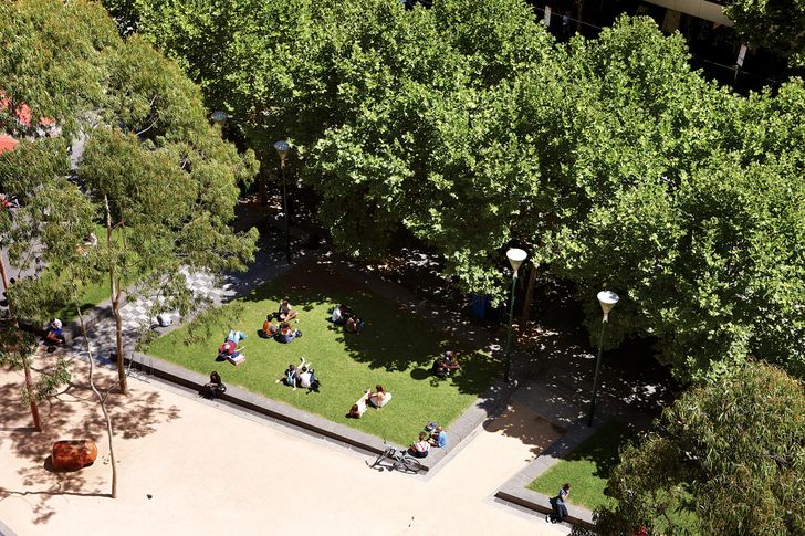 Areas of genuine grass are used as a place to sit and rest.