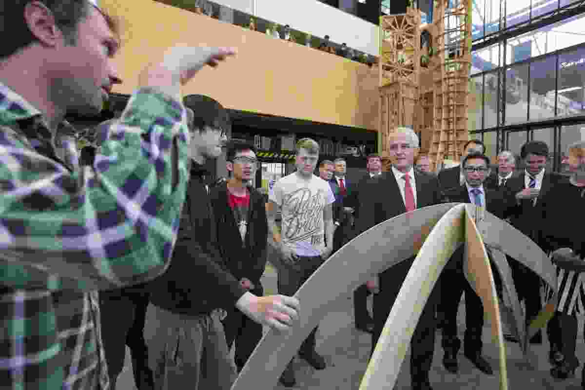 Prime minister Malcolm Turnbull visits The University of Tasmania's Architecture and Design School.