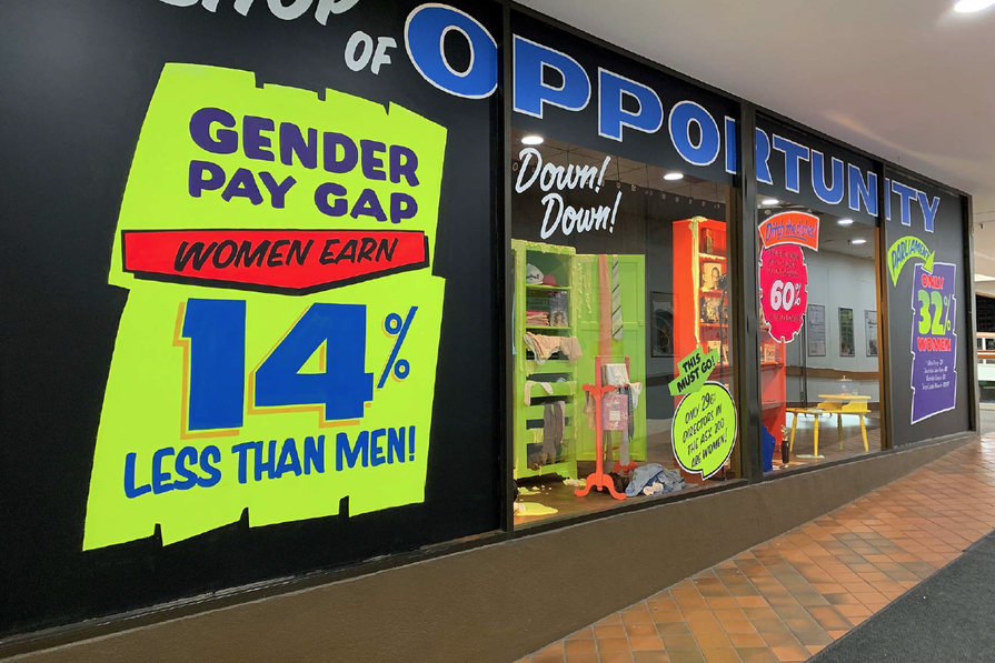 The Shop of Opportunity, a large-scale installation by the Hotham Street Ladies, explores themes of feminism, community, suburbia, public space and gender equality.