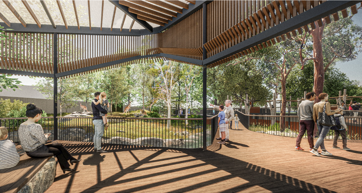 The treehouse deck of the Upper Australia exhibit at Taronga Zoo by Lahznimmo Architects and Spackman, Mossop and Michaels.