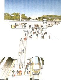 Concept design by Hassell for new and upgraded stations for the
proposed Parramatta to Chatswood Rail Link. Hassell is now undertaking the detailed design for five underground stations between Epping and the proposed UTS station at Ku-ring-gai.
