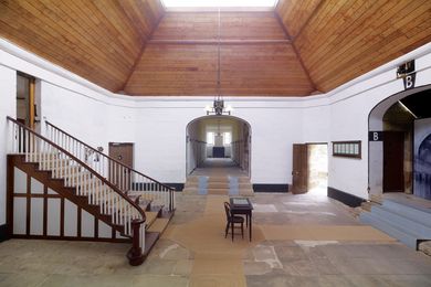 The main hall, looking towards A-wing of cell blocks.