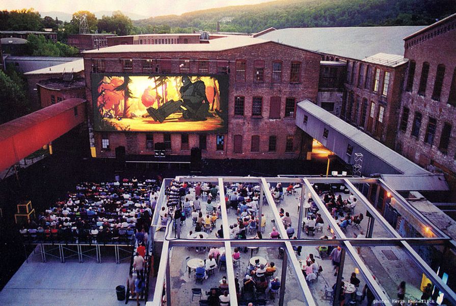 At MASS MoCA, North Adams, Massachusetts (1997) DIRT Studio turned an abandoned textile printing mill's former workyards into public venues for music and film events.