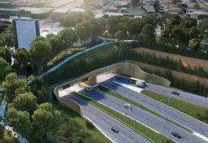 A visualization of the WestConnex M5 project at St Peters, Sydney, which will see the destruction of 500 trees at the southern end of Sydney Park.