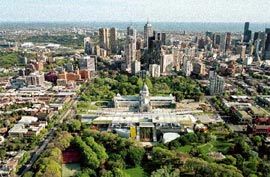  Aerial view, showing the museum’s location in the Carlton Gardens and its relation to the towers of the Melbourne CBD. Image: John Gollings 