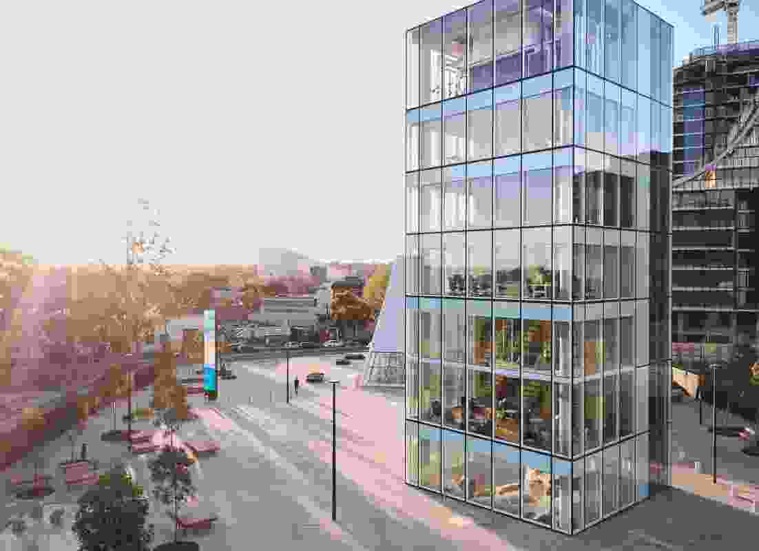 The six storey tower of the Green Square Library and Plaza by Stewart Hollenstein in association with Stewart Architecture.