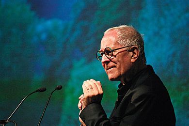 Sir Peter Cook in his talk at the Unlimited design triennale, Brisbane 2010.