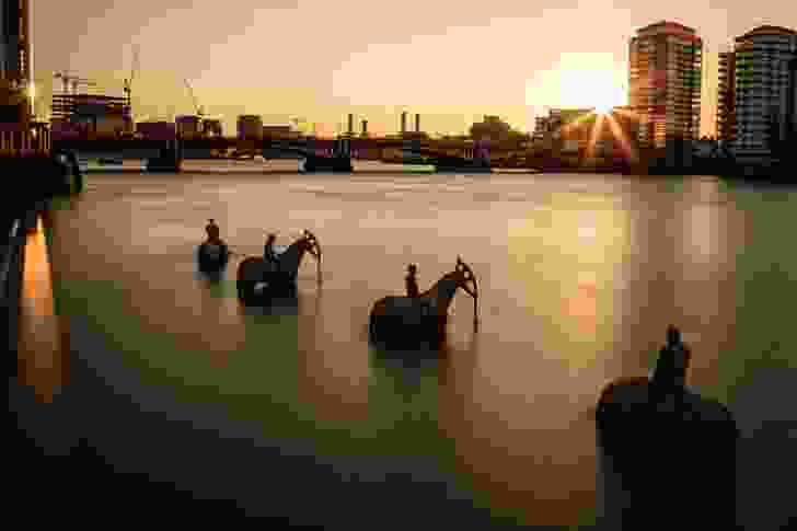 2015’s Rising Tide installation, in which the four horsemen of the apocalypse emerged from the Thames across from the UK’s House of Parliament.