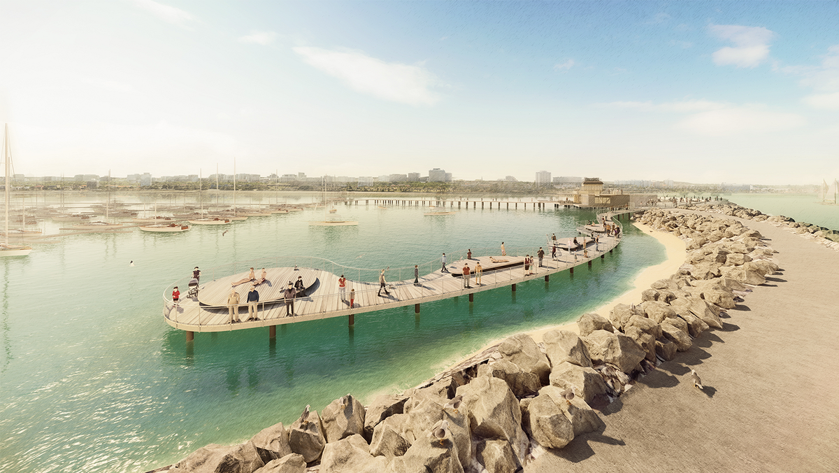 The new pier will feature a wider, more accessible walkway, a communal seating terrace and pavilion, additional toilets, and a new community space near the kiosk.