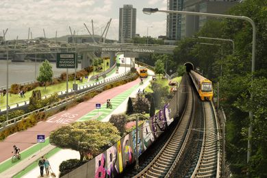 The revised Riverside Greenway scheme combines a dedicated bus lane, cycle paths, linear park space as well as a rail line. 