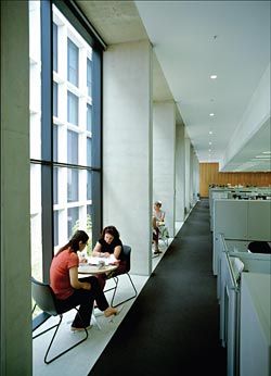 The building’s east
and west edges are
devoted to circulation,
resulting in elegant
communal spaces.